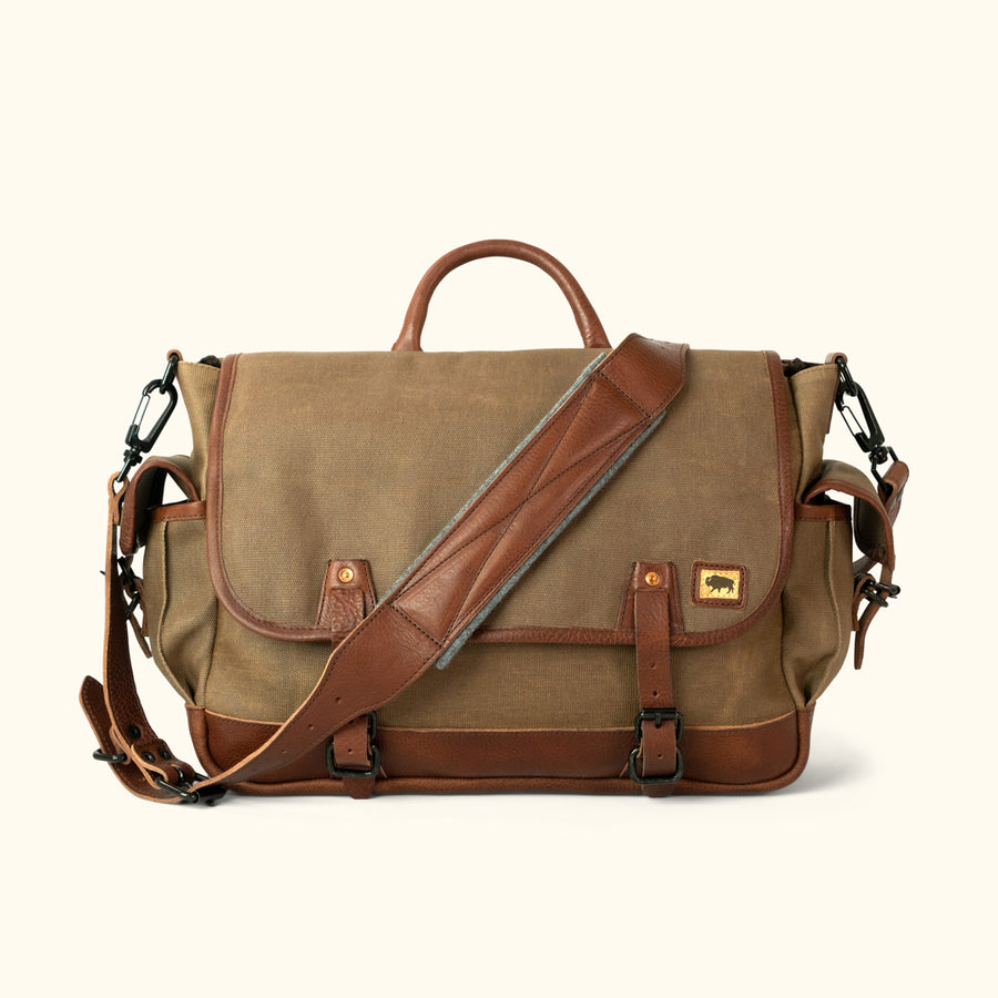 Men's Vintage Waxed Canvas Messenger Bag Khaki Front